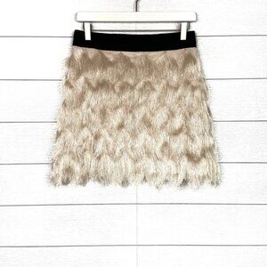 NWT SAIL TO SABLE Tiered Fringe Mini Skirt Cream Ivory Flapper Pretty 0 New